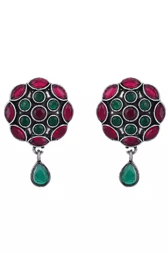 Elegant oxidised red and green earring set for women and girls
