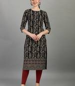 Black ethnic printed rayon straight kurti