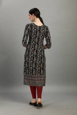 Black ethnic printed rayon straight kurti 2