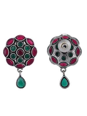 Elegant oxidised red and green earring set for women and girls 4