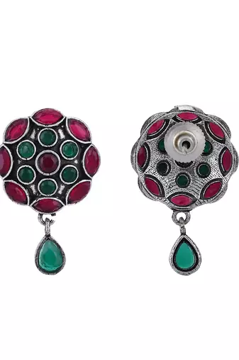 Elegant oxidised red and green earring set for women and girls