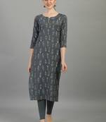 Grey floral printed rayon straight kurti