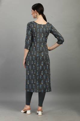 Grey floral printed rayon straight kurti 2