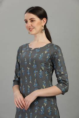 Grey floral printed rayon straight kurti 5