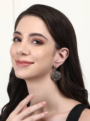 Elegant oxidised red and green earring set for women and girls 1