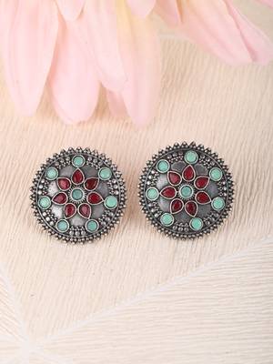 Elegant oxidised red and green earring set for women and girls 2