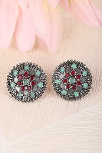 Elegant oxidised red and green earring set for women and girls