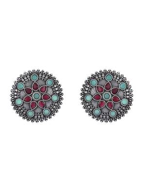 Elegant oxidised red and green earring set for women and girls 3