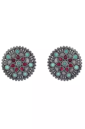 Elegant oxidised red and green earring set for women and girls