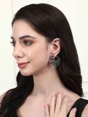 Elegant oxidised red and blue earring set for women and girls 1