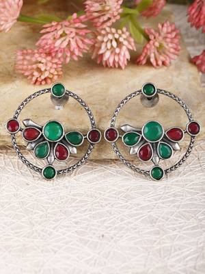 Elegant oxidised red and blue earring set for women and girls 2