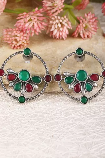 Elegant oxidised red and blue earring set for women and girls
