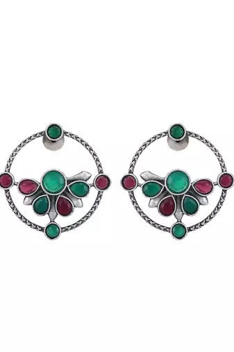 Elegant oxidised red and blue earring set for women and girls