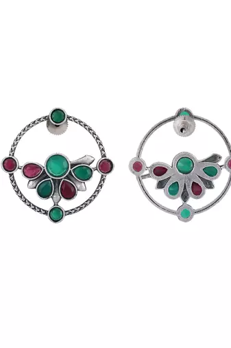 Elegant oxidised red and blue earring set for women and girls