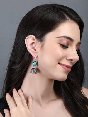 Elegant oxidised blue and grey earring set for women and girls 1