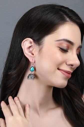 Elegant oxidised blue and grey earring set for women and girls