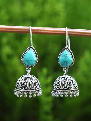 Elegant oxidised blue and grey earring set for women and girls 2