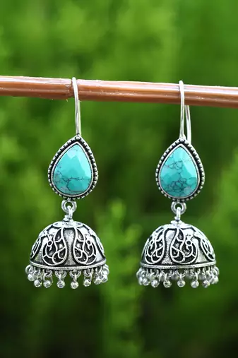 Elegant oxidised blue and grey earring set for women and girls