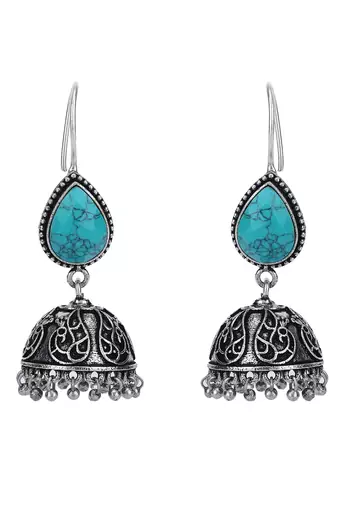 Elegant oxidised blue and grey earring set for women and girls