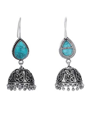 Elegant oxidised blue and grey earring set for women and girls 4