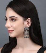 Classic oxidised green and grey earring set for women and girls