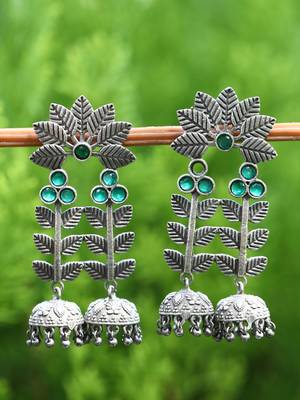 Classic oxidised green and grey earring set for women and girls 2