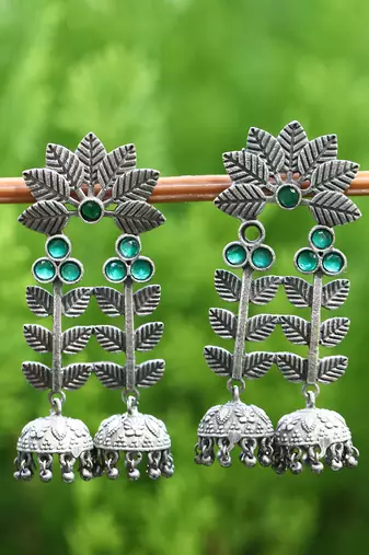 Classic oxidised green and grey earring set for women and girls