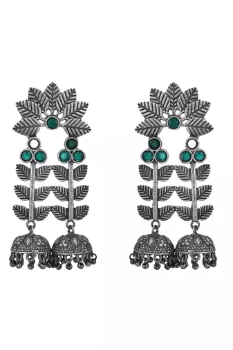 Classic oxidised green and grey earring set for women and girls