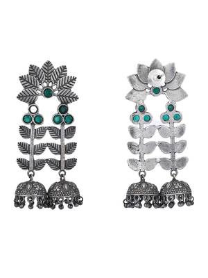 Classic oxidised green and grey earring set for women and girls 4