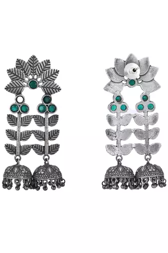 Classic oxidised green and grey earring set for women and girls