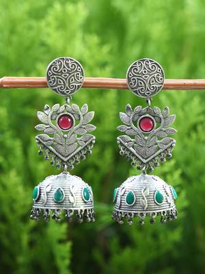Elegant oxidised red and green earring set for women and girls 2