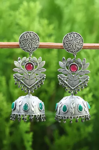 Elegant oxidised red and green earring set for women and girls