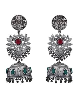 Elegant oxidised red and green earring set for women and girls 3