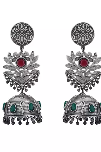 Elegant oxidised red and green earring set for women and girls