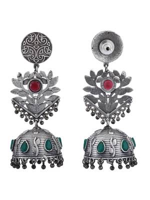 Elegant oxidised red and green earring set for women and girls 4