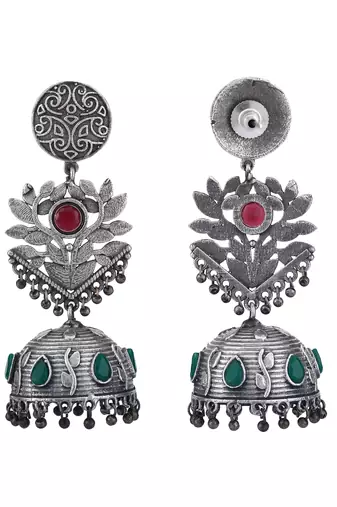 Elegant oxidised red and green earring set for women and girls