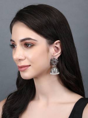 Elegant oxidised red and grey earring set for women and girls 1