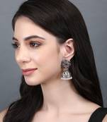 Elegant oxidised red and grey earring set for women and girls