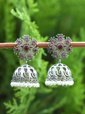 Elegant oxidised red and grey earring set for women and girls 2