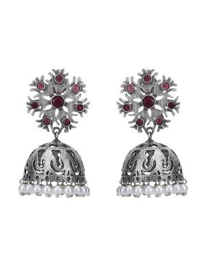 Elegant oxidised red and grey earring set for women and girls 3
