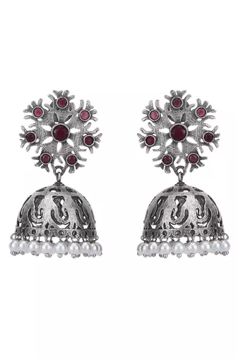 Elegant oxidised red and grey earring set for women and girls