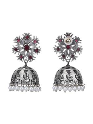 Elegant oxidised red and grey earring set for women and girls 4