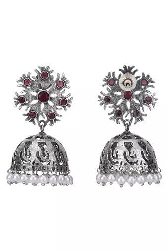 Elegant oxidised red and grey earring set for women and girls