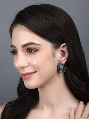 Elegant oxidised green and grey earring set for women and girls 1