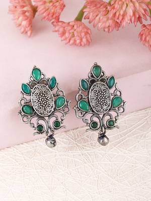 Elegant oxidised green and grey earring set for women and girls 2