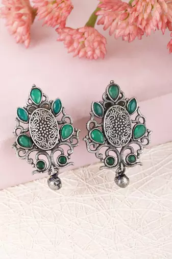 Elegant oxidised green and grey earring set for women and girls