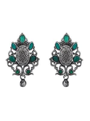 Elegant oxidised green and grey earring set for women and girls 3