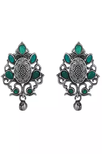 Elegant oxidised green and grey earring set for women and girls