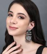 Elegant oxidised green and grey earring set for women and girls