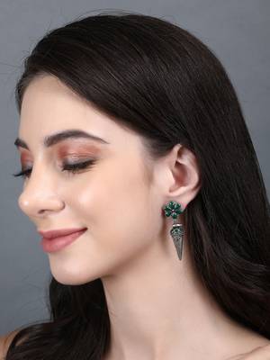 Elegant oxidised green and grey earring set for women and girls 1